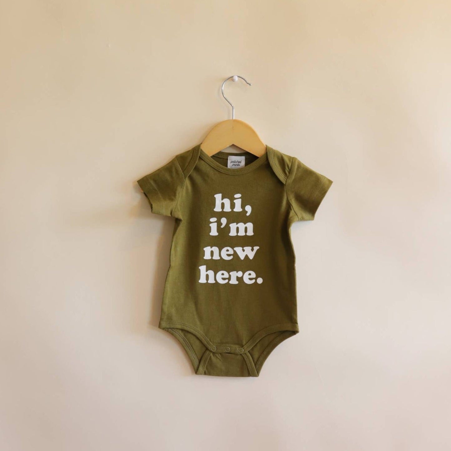 Hi, I'm New Here. Baby Bodysuit - Fig Green - Bossy Beans