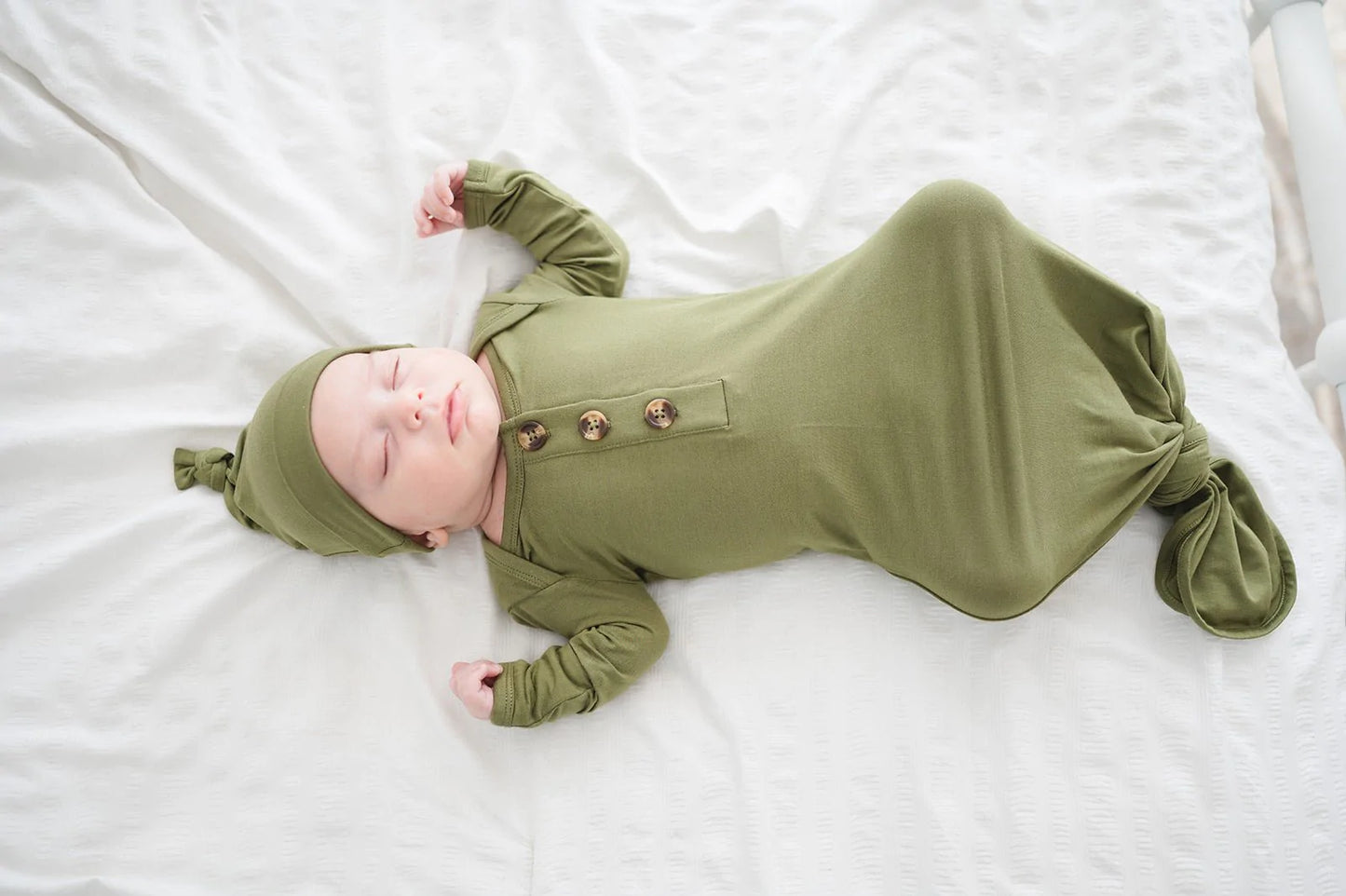 Knotted Baby Gown - Olive