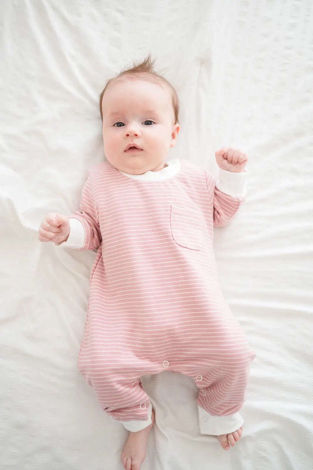 Organic Cotton Terry Romper - Rose Pink Stripe - Bossy Beans