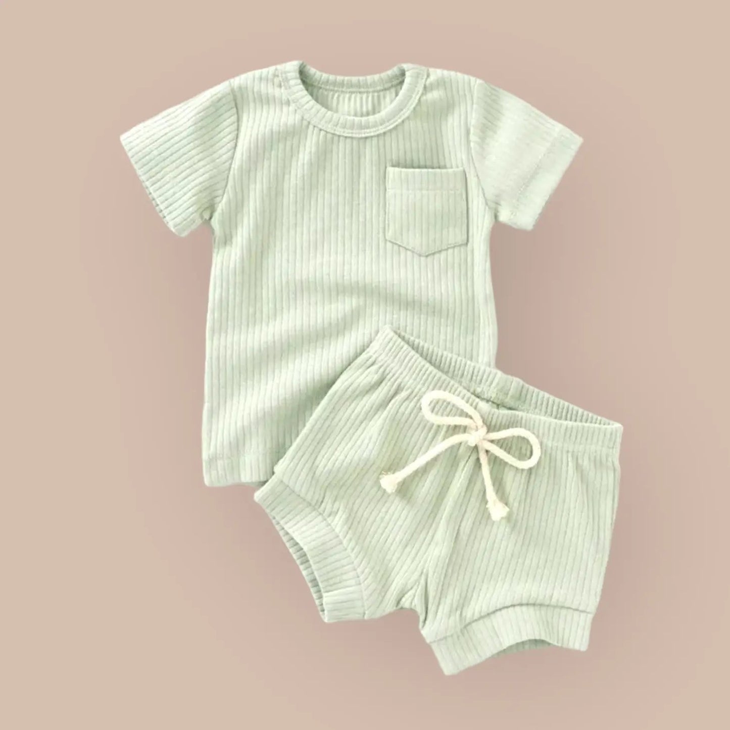 Organic Ribbed Lounge Set - Sage - Bossy Beans