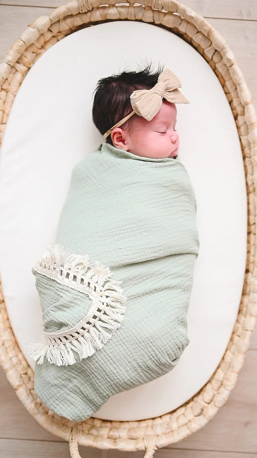 Fringe Swaddle Blanket - Sage