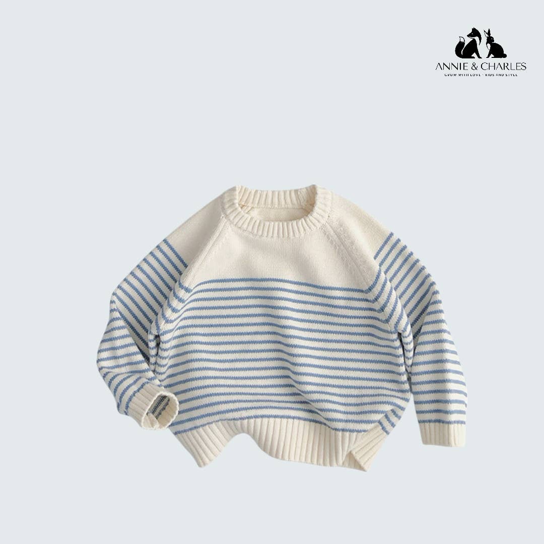 Children's striped sweater with a plain background
