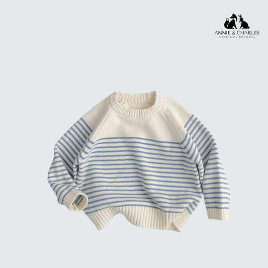Children's striped sweater with a plain background