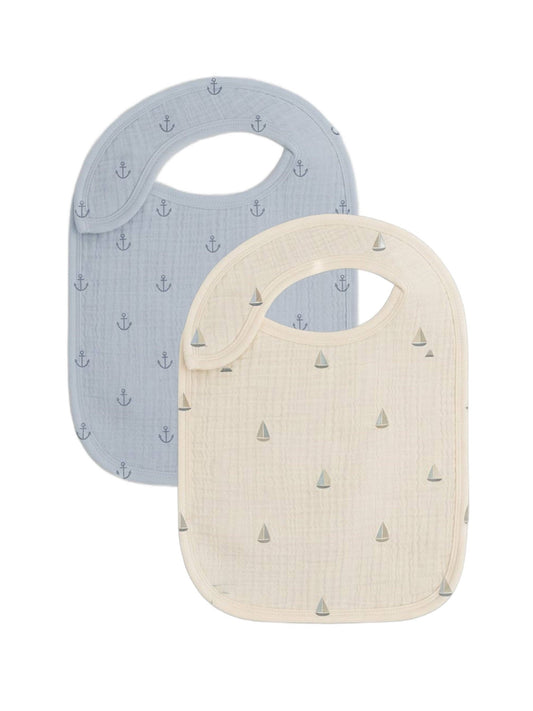 2 - Pack Muslin Bibs - Marina + Anchor - Bossy Beans