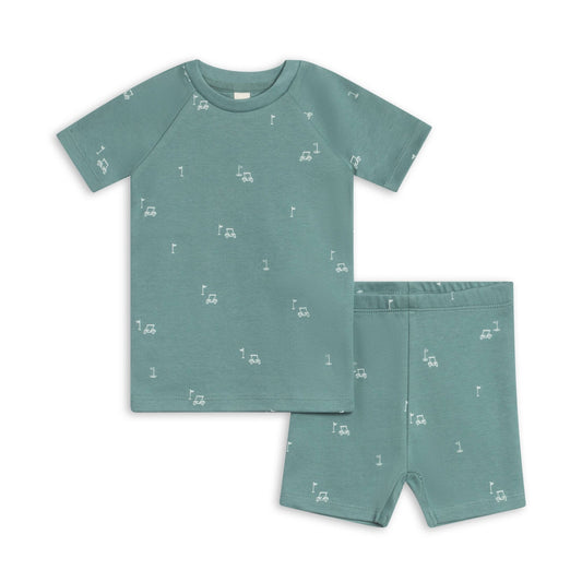 2 - Piece Short Sleeve Jammie Set - Fairway / Laguna + Powder - Bossy Beans