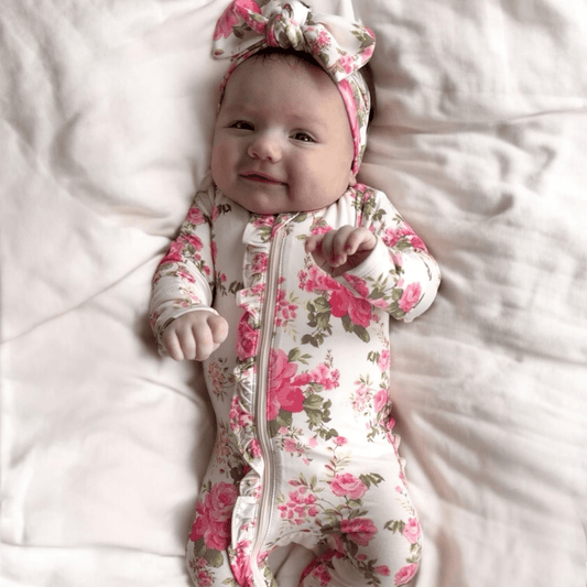 2 - Way Zip Ruffle Footie: Country Daydream - Bossy Beans