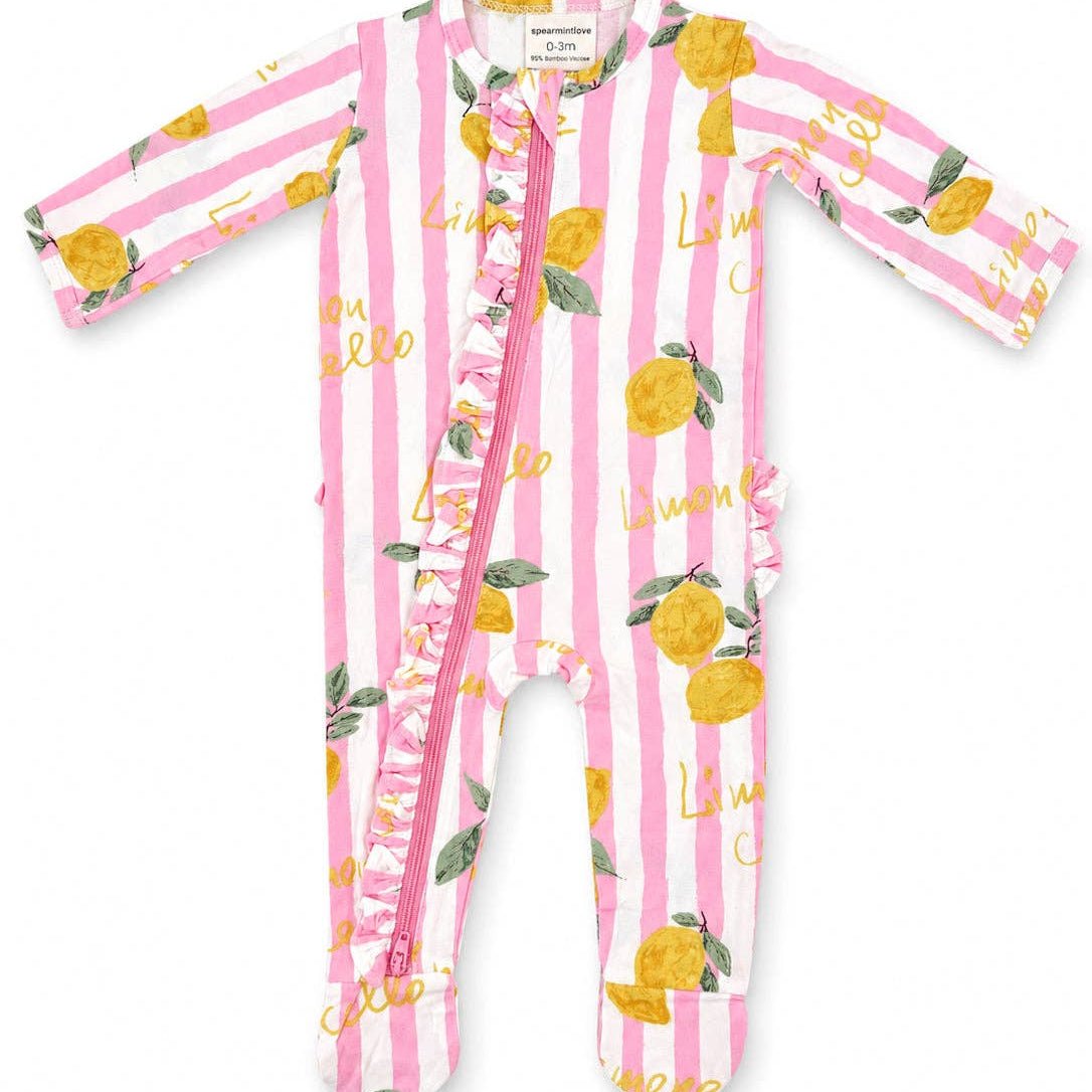2-Way Zip Ruffle Footie - Lemon Amore - Bossy Beans