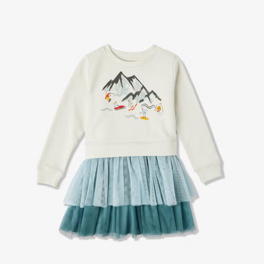 tulle sweatshirt dress in white and blue - snow sports