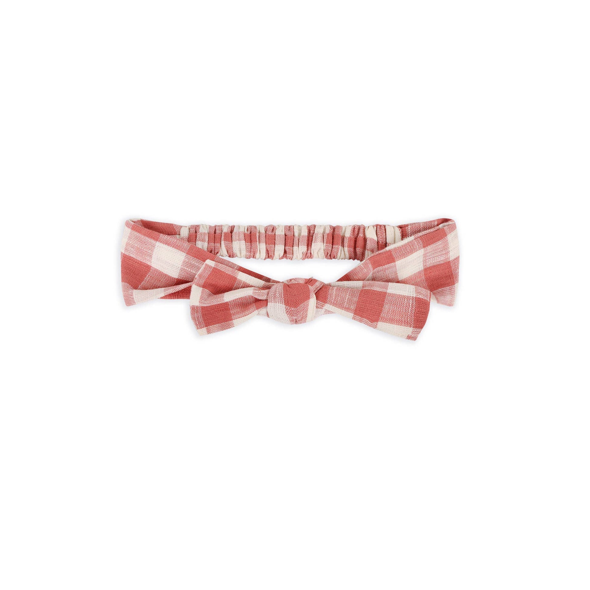 Red and white checkered bow tie on a white background