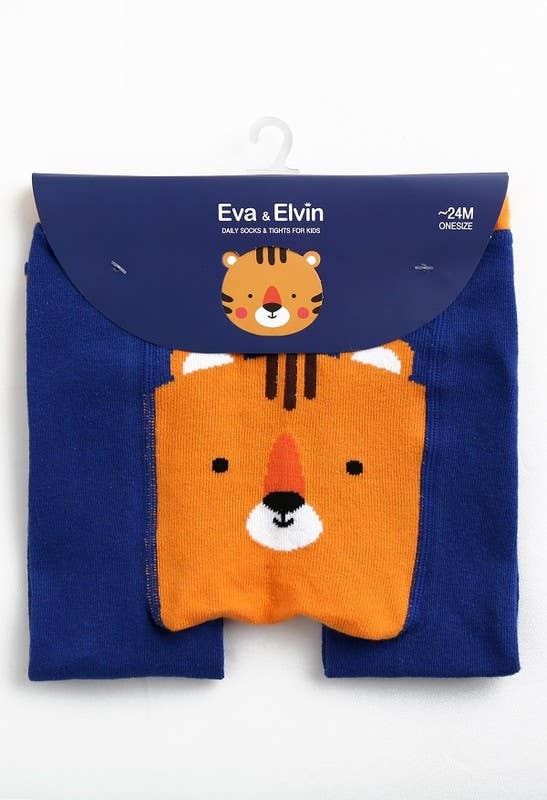 Pack of children's leggings with tiger design and Eva & Elvin branding on a white background