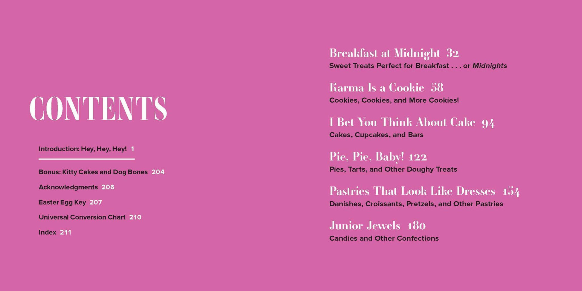 Table of contents for a book or document on a pink background