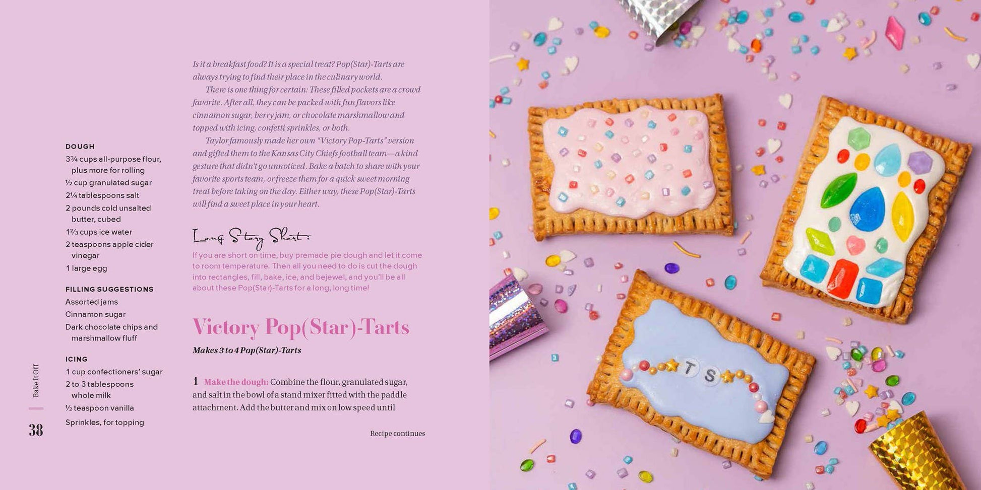 Decorative pop tarts with colorful icing on a pink background