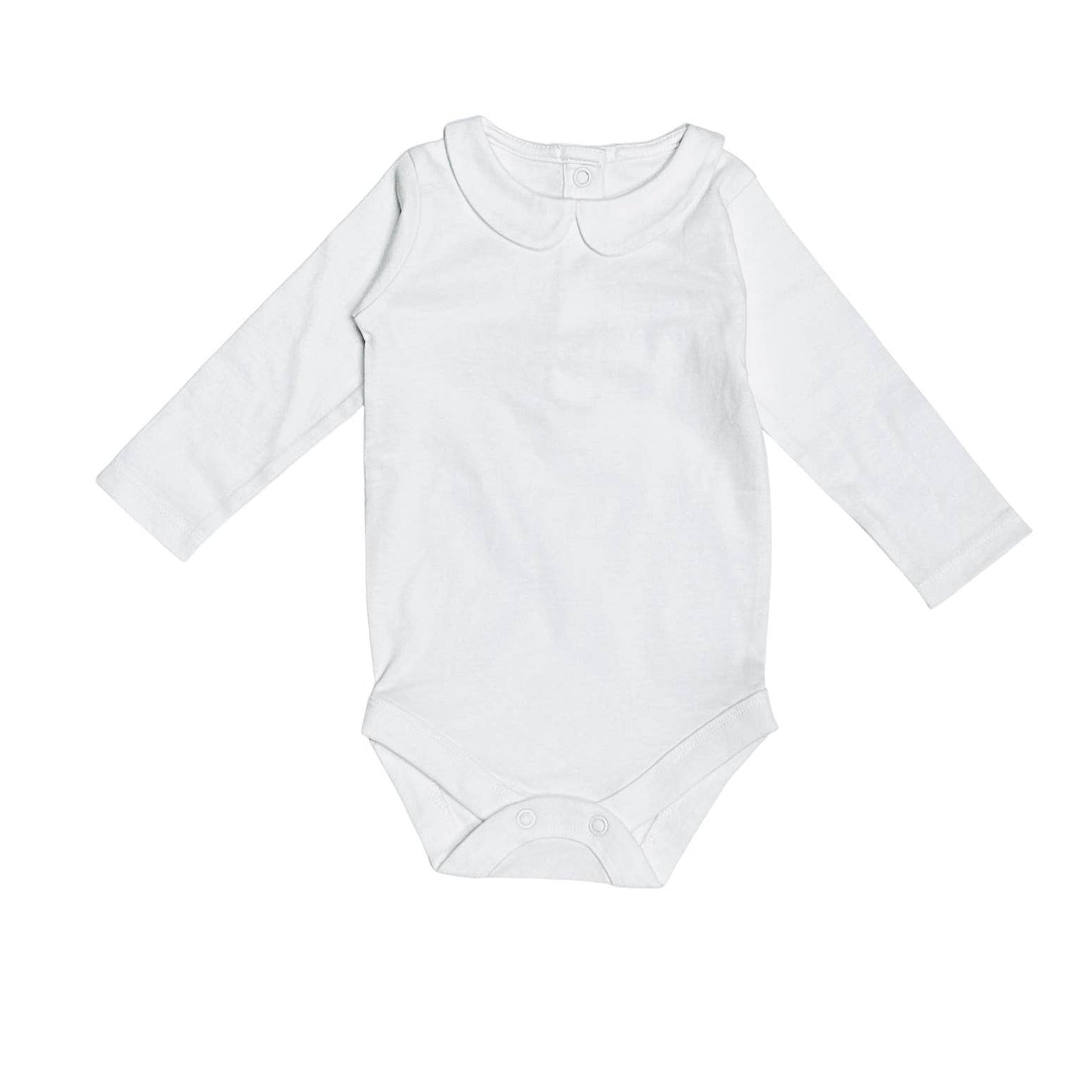 White baby bodysuit with long sleeves on a white background