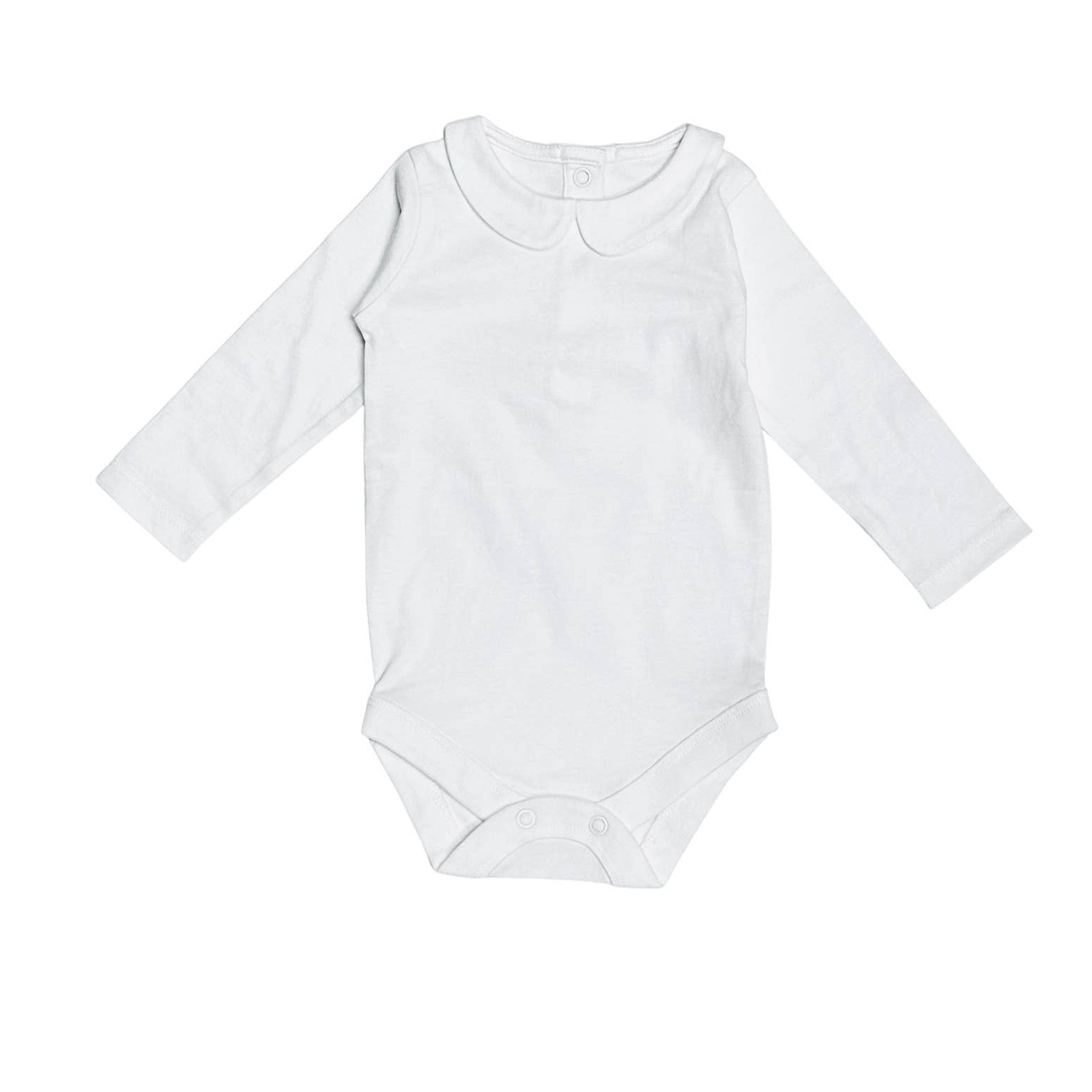 White baby bodysuit with long sleeves on a white background