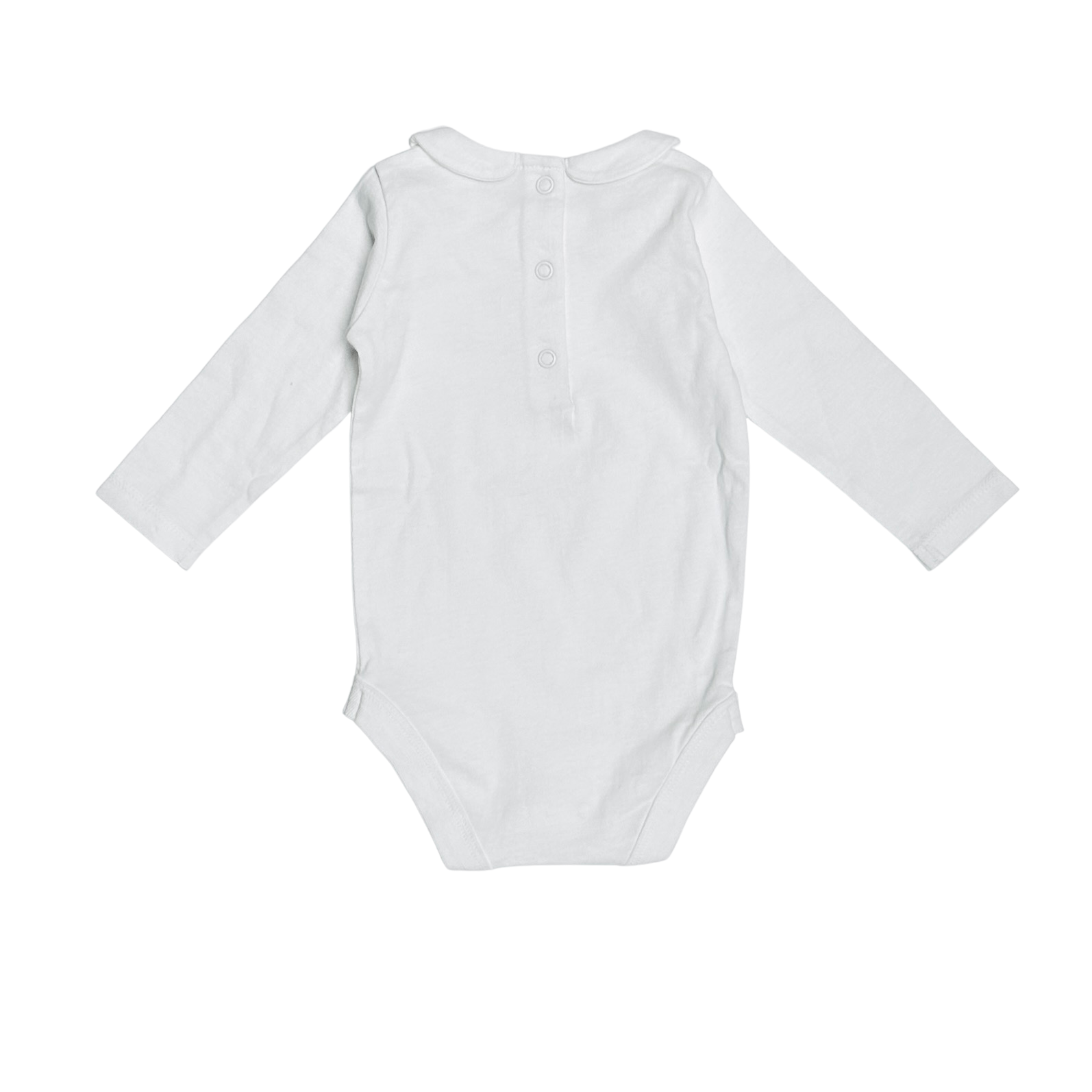 White baby bodysuit with long sleeves on a white background