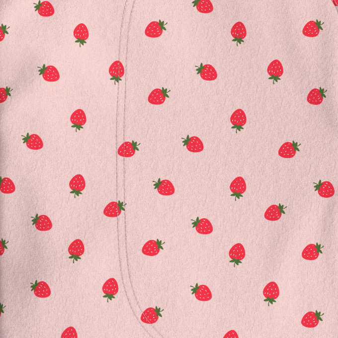 Pink fabric with red strawberry pattern