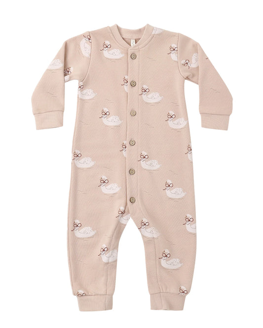 Button Down Jumpsuit: Swans