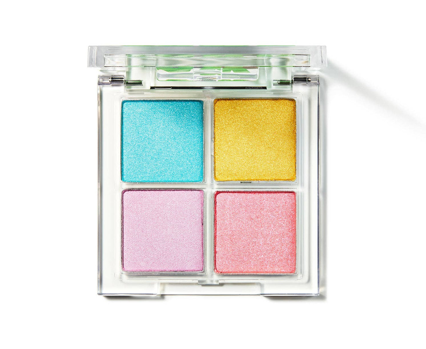 Makeup palette with four colorful shades on a white background