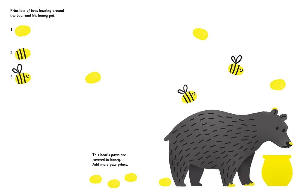 Illustration of a bear with honey and bees on a white background