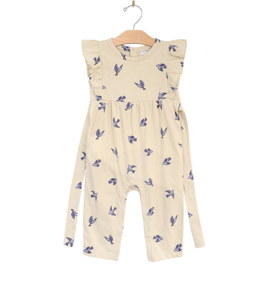 flutter bluebird romper with tie-back