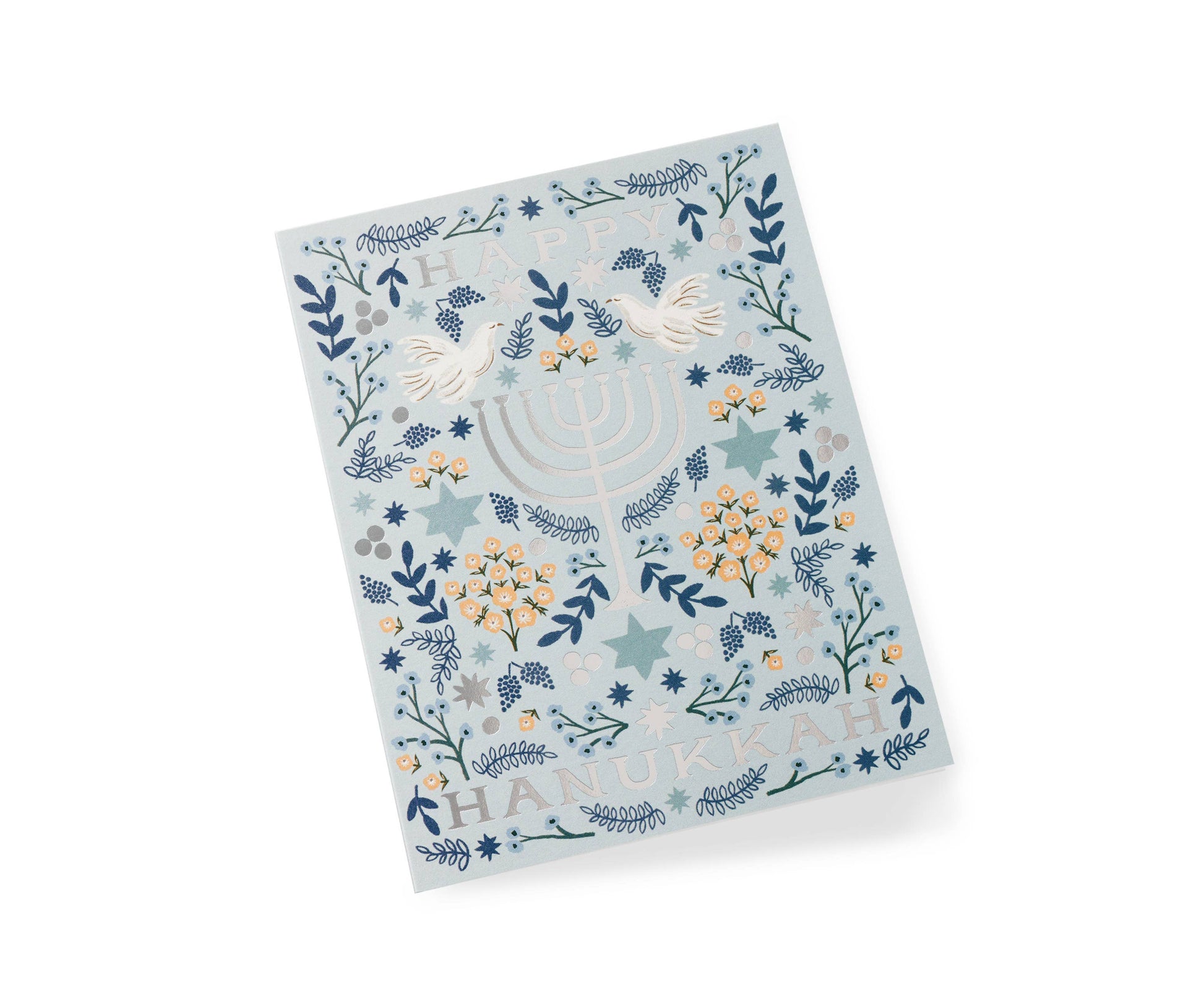 Decorative card with floral and bird design on a white background