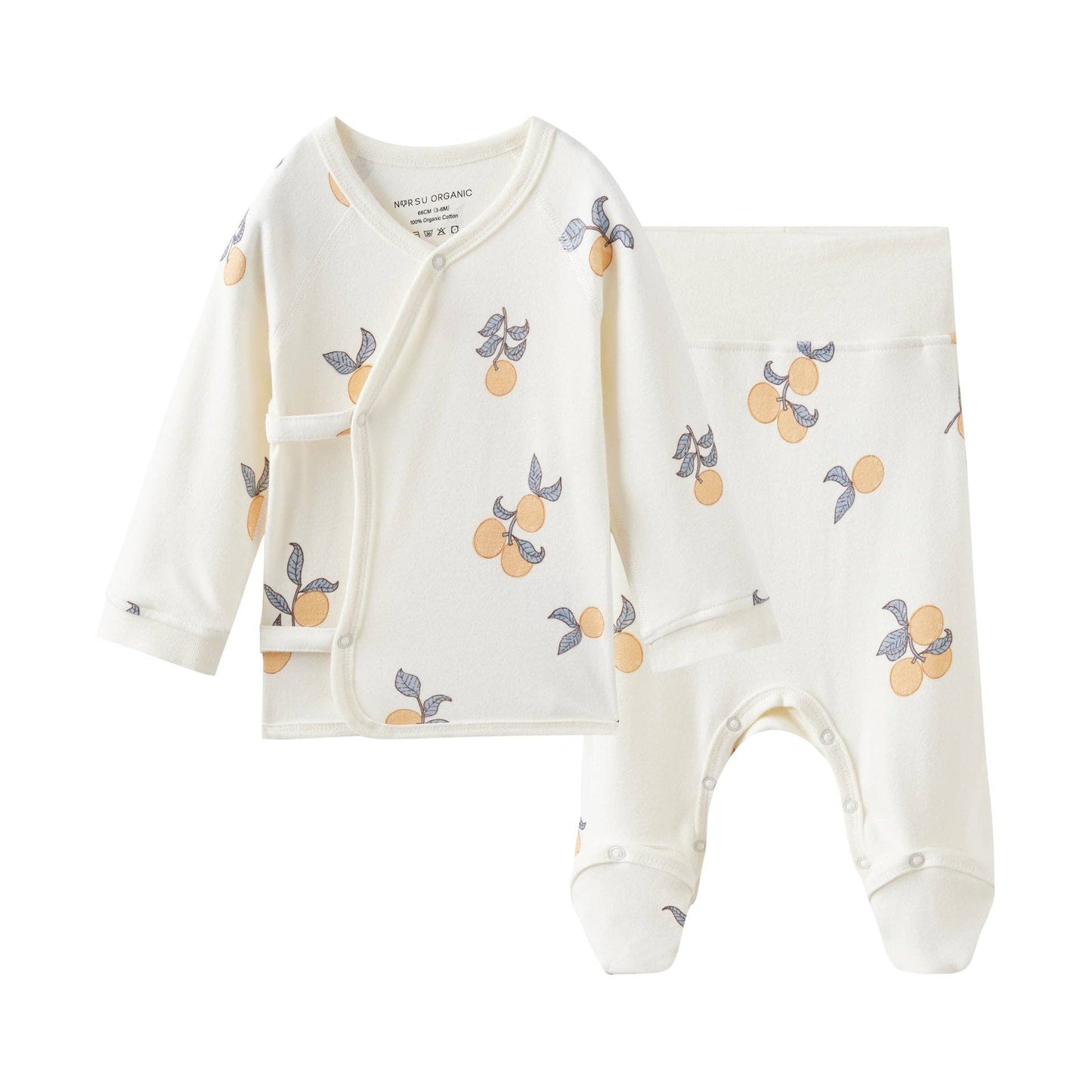 Baby outfit with long-sleeve top and pants on a white background