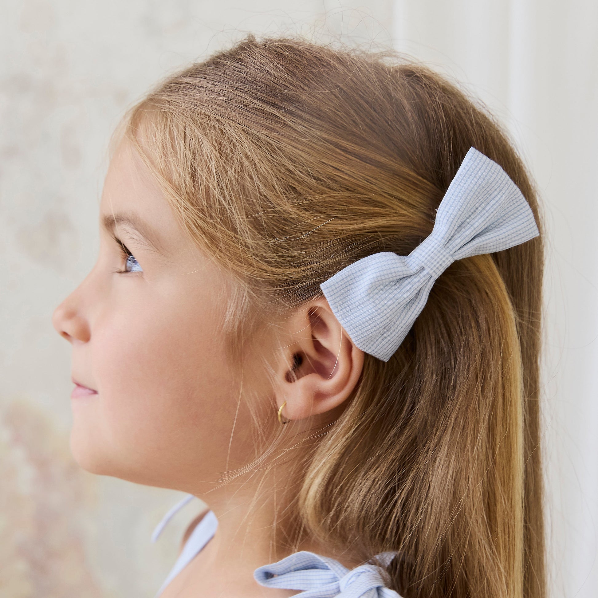 Organic Cotton Desiree Bow - Petite Check Childrens Hair Bow from Jamie Kay NZ