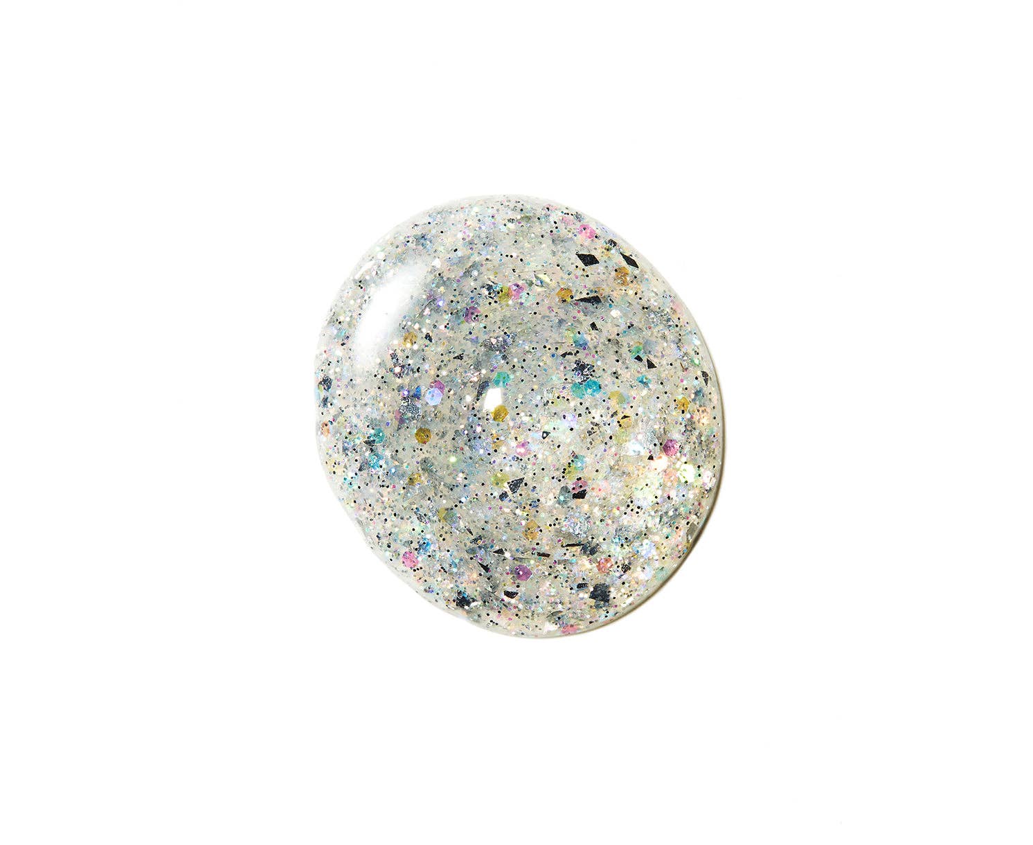Round, multicolored speckled stone on a white background