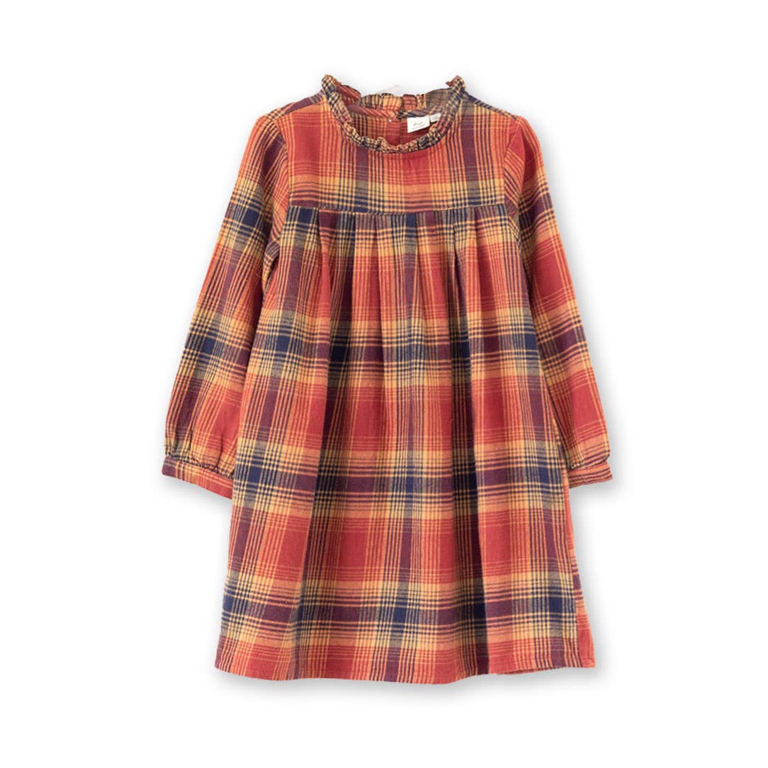 Plaid dress with long sleeves on a white background