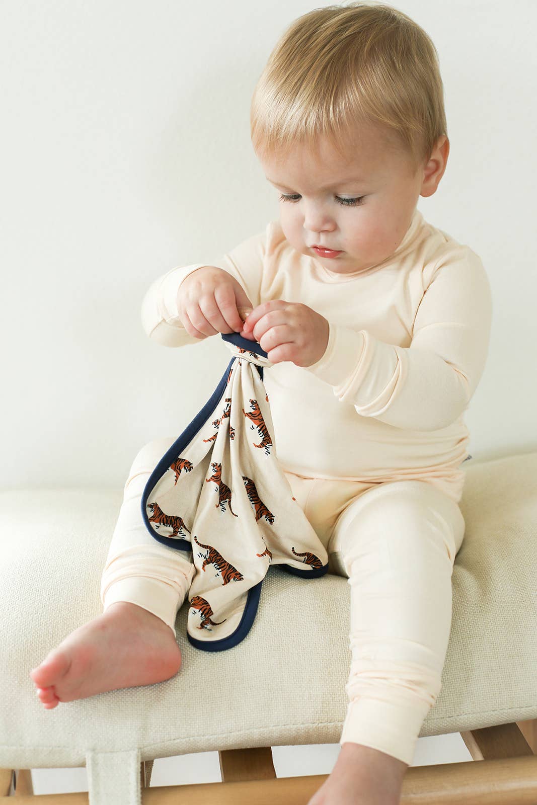 Navy Tiger Bamboo Lovie with Wooden Ring