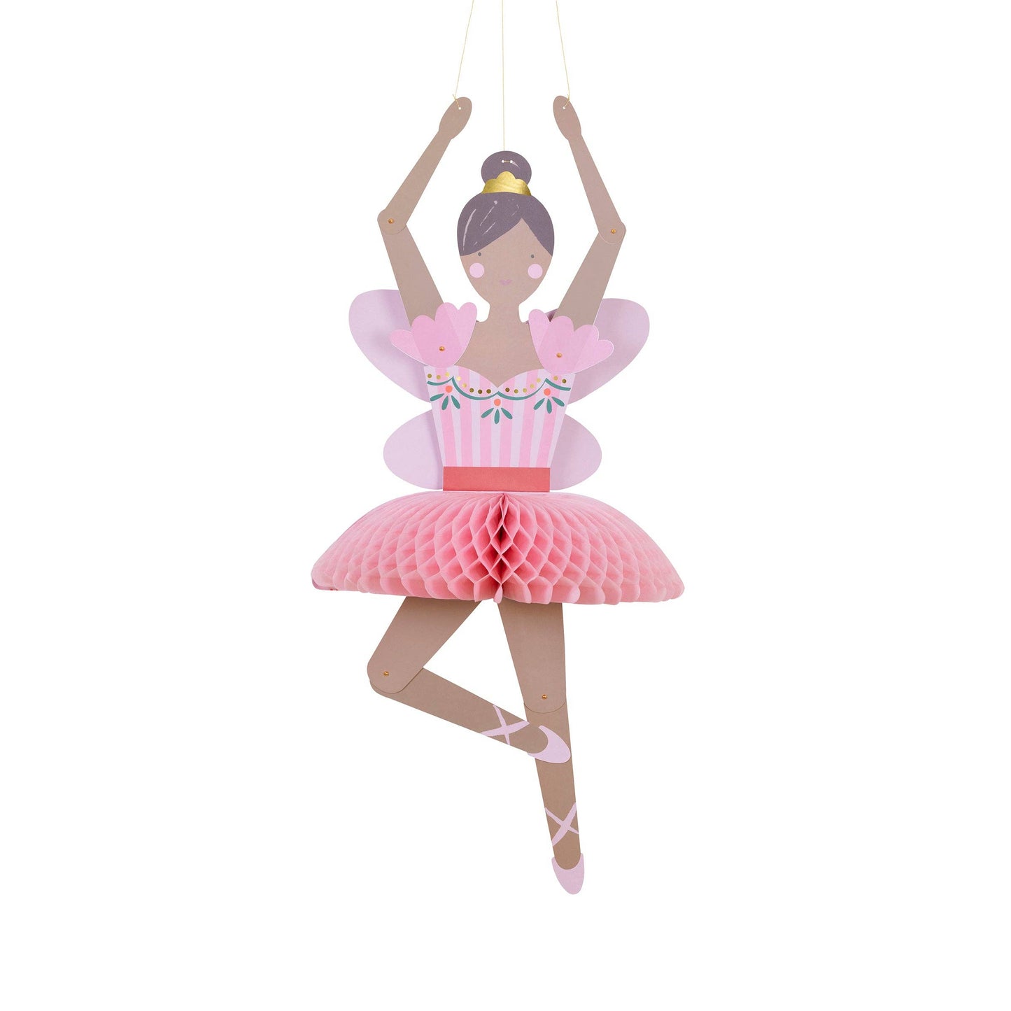 Decorative ballerina figure with a pink dress on a white background