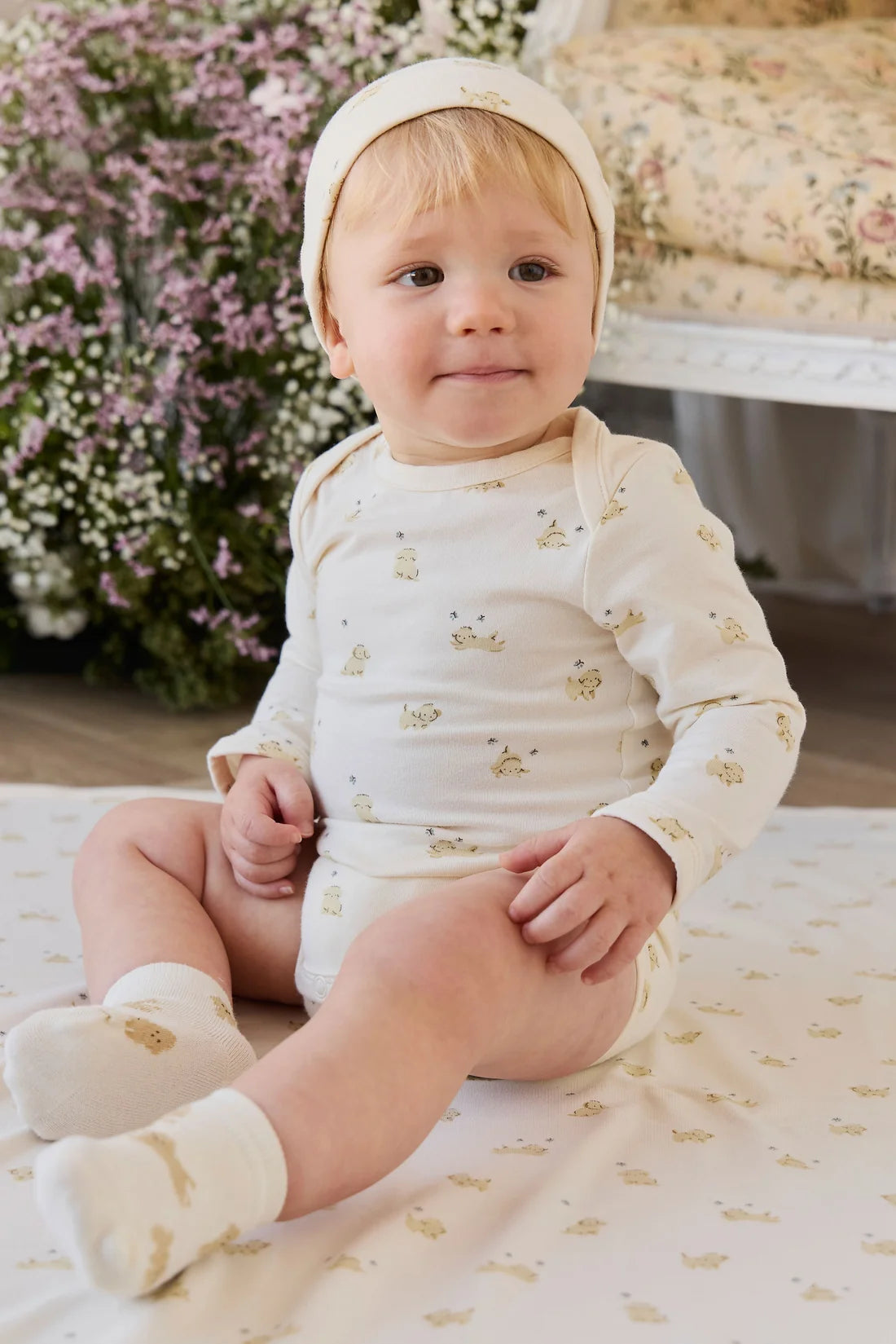 Organic Cotton Cassius Long Sleeve Bodysuit - Playful Honey