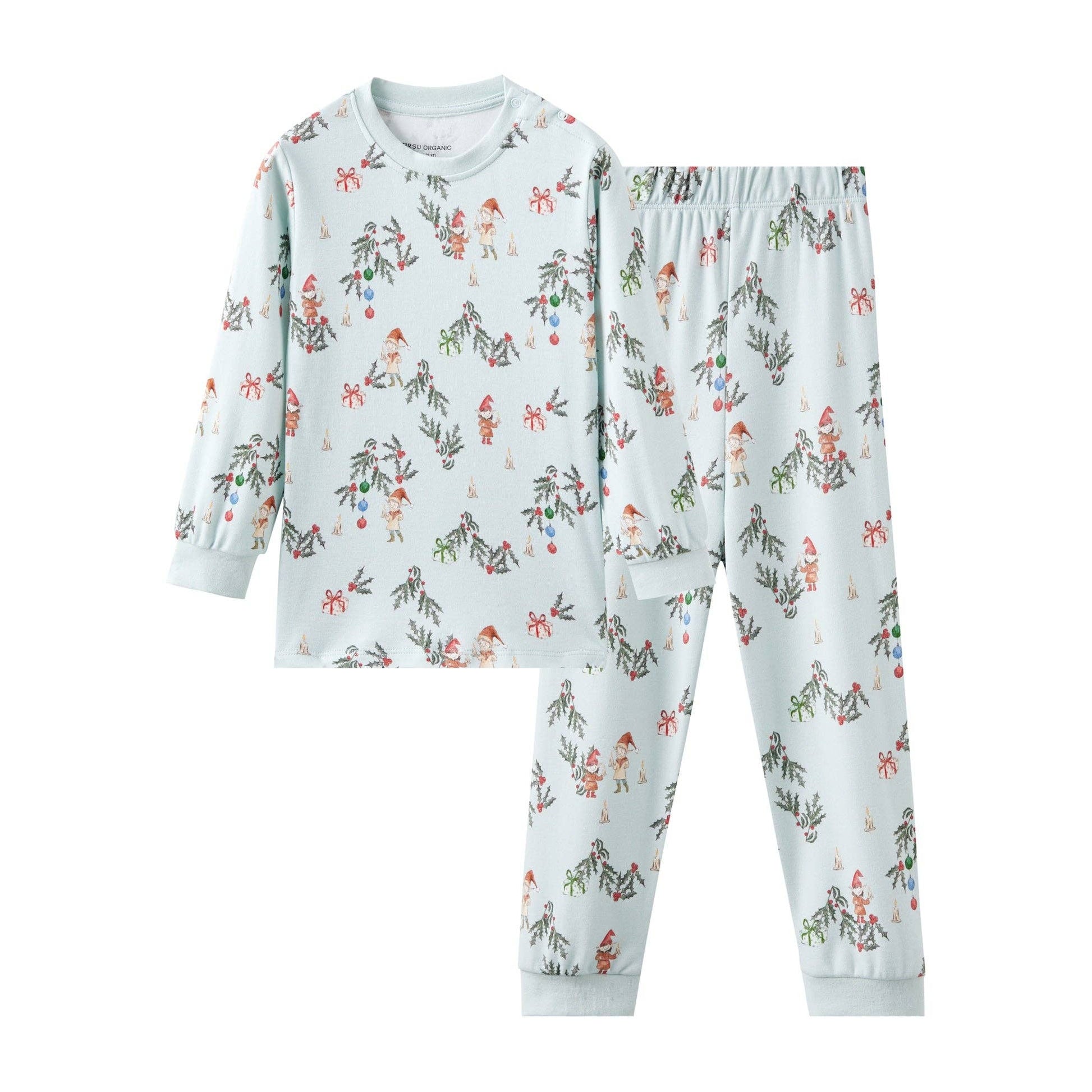 Children's pajama set with floral pattern on a white background