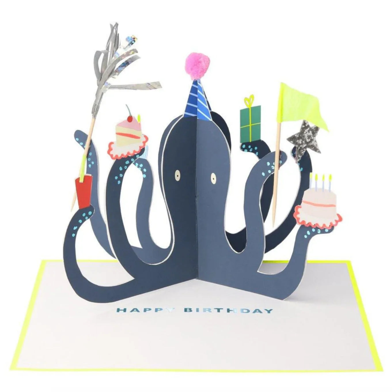 Pop-up birthday card with whale design and party elements on a white background