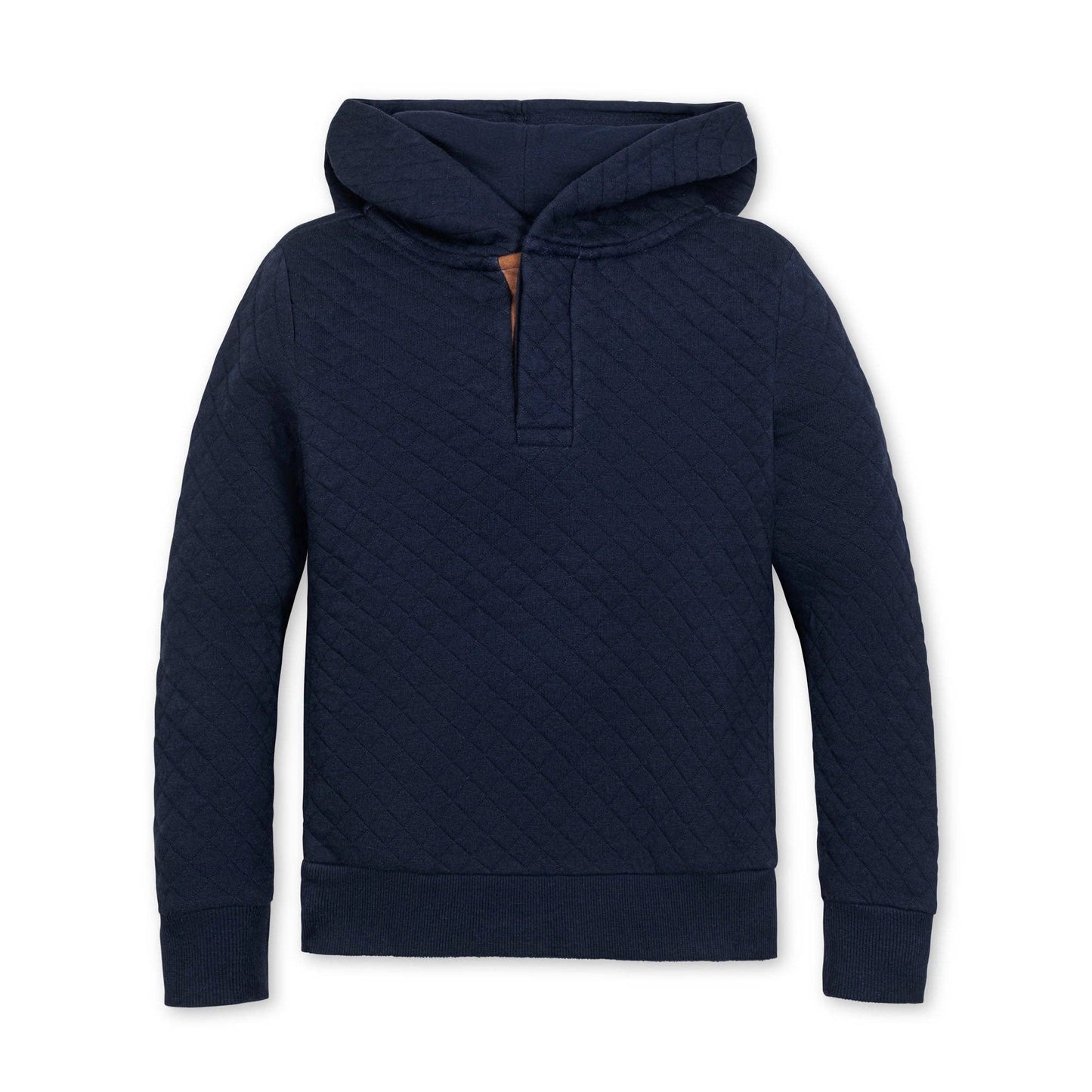 Navy quilted hoodie on a white background