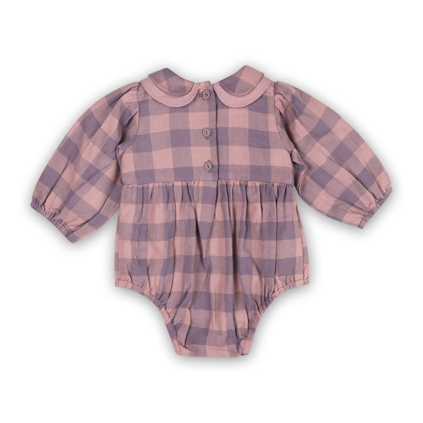 Plaid baby romper with long sleeves on a white background
