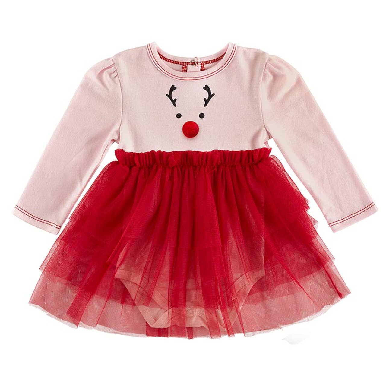 Children's dress with reindeer design on a white background