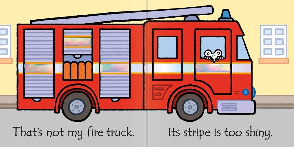Red fire truck with a shiny stripe on a yellow background