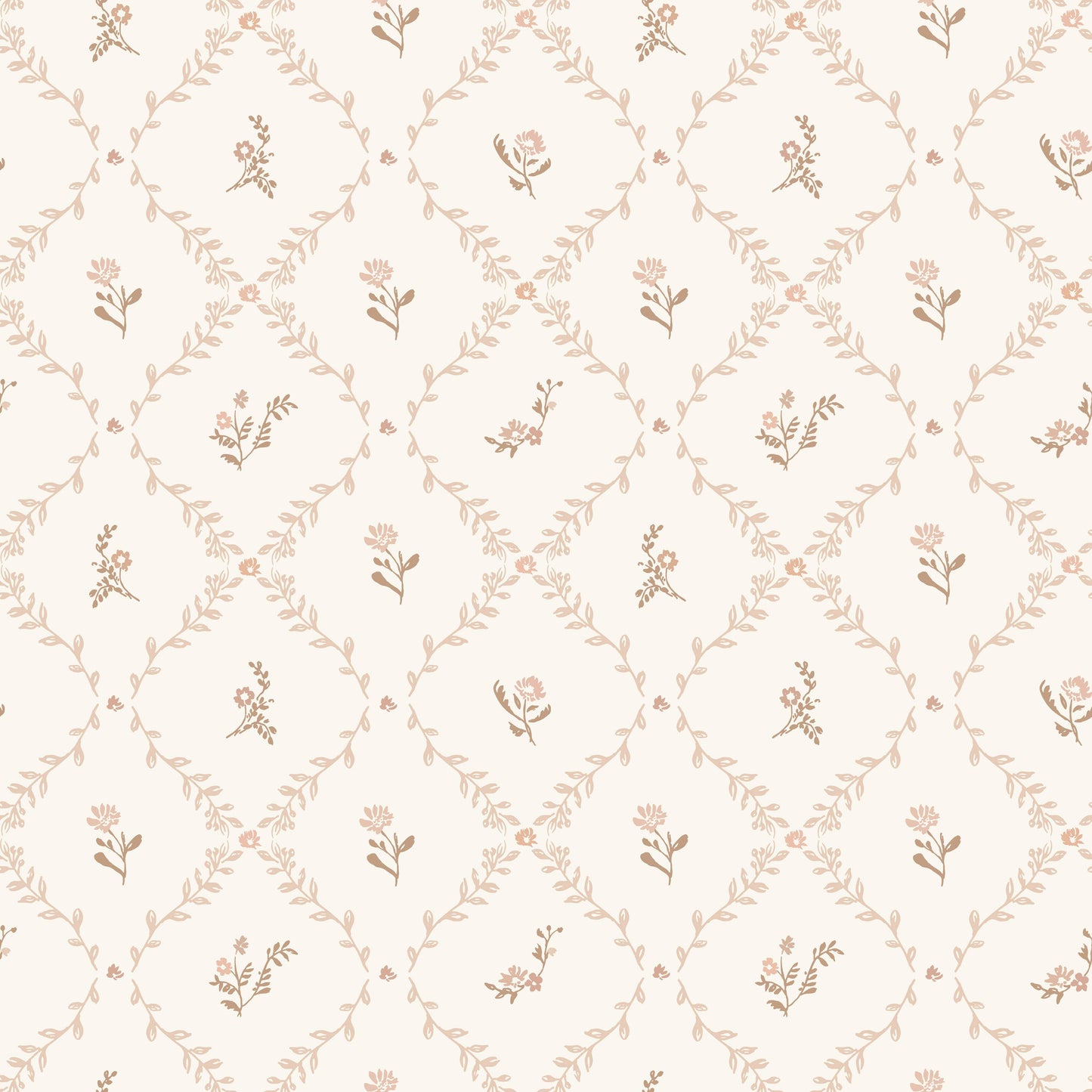 Pattern of small flowers and leaves on a light background