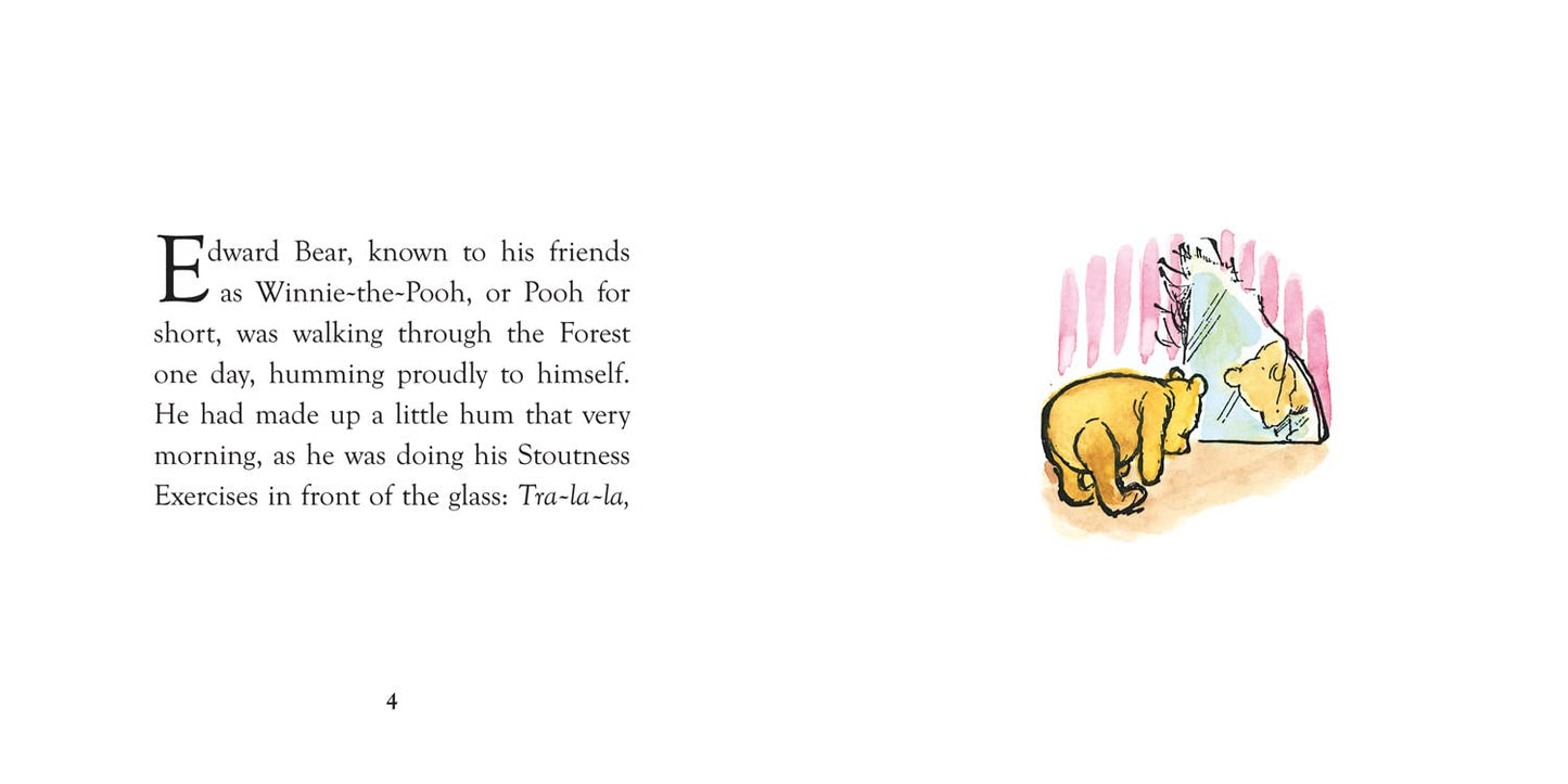 Illustration of Pooh and Piglet with text about Pooh's Stottish Exercises, from 'Winnie the Pooh' book.