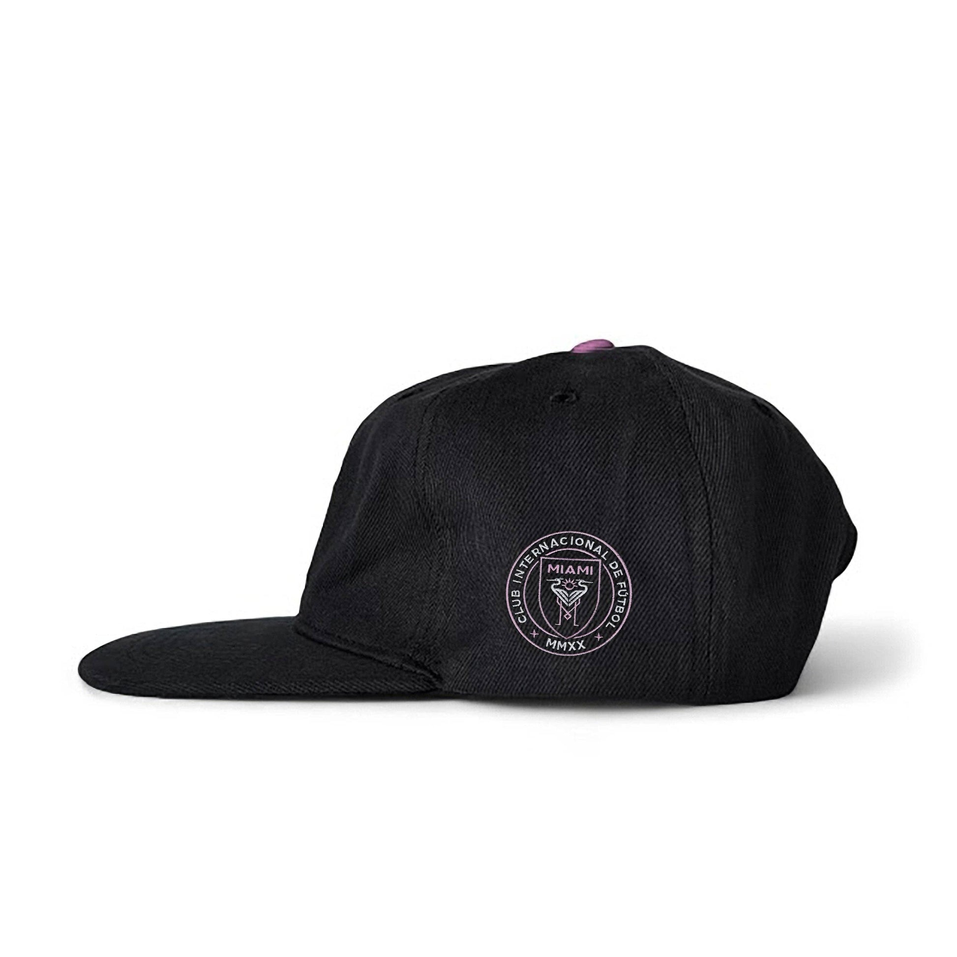 Black cap with a logo on a white background