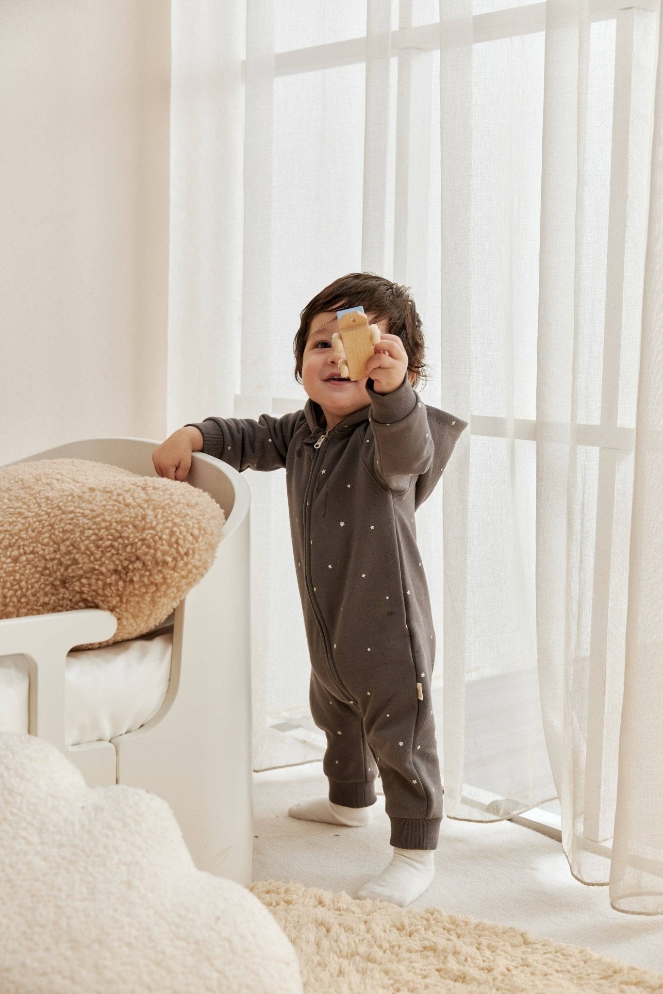 Baby Fleece Organic Cotton Bodysuit - Dark Grey - Bossy Beans