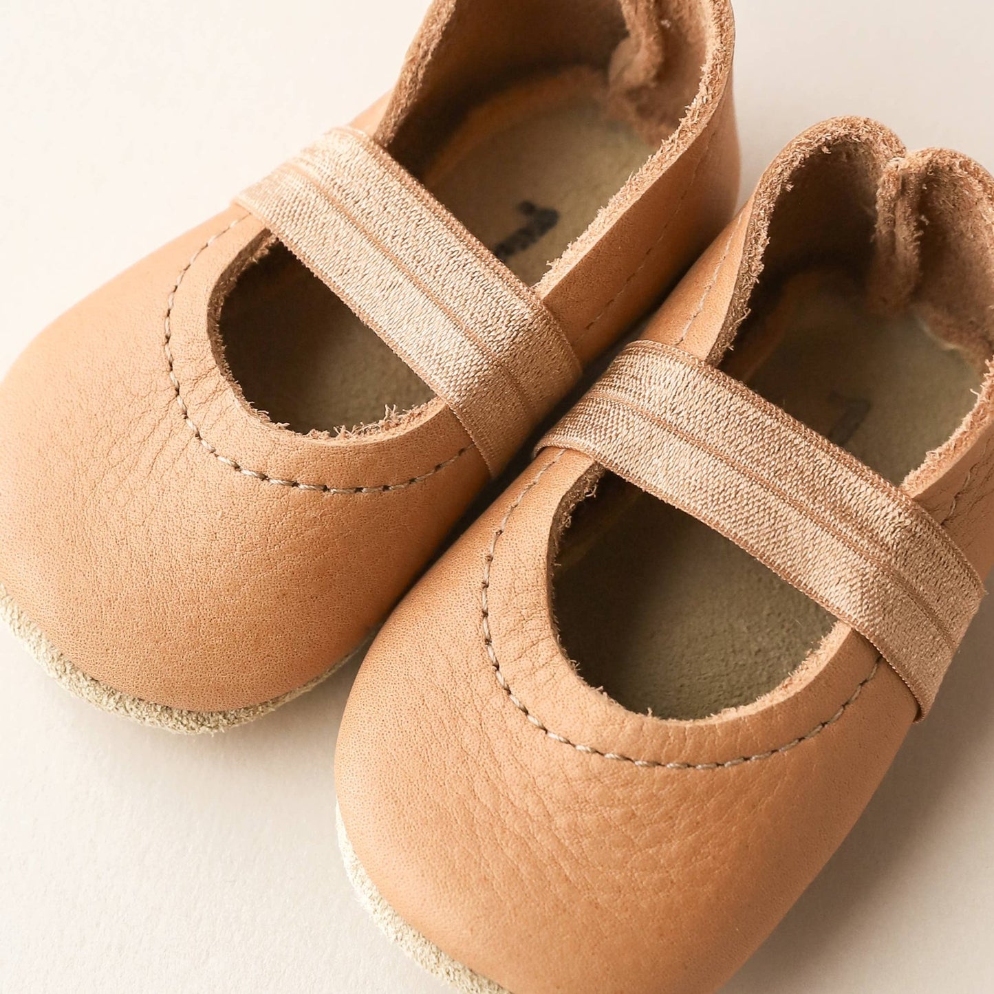 Baby Leather Mary Janes in Caramel - Bossy Beans
