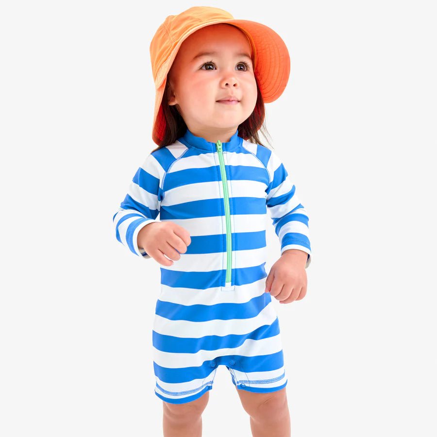 Baby One - Piece Rash Guard - Blueberry White Stripe - Bossy Beans