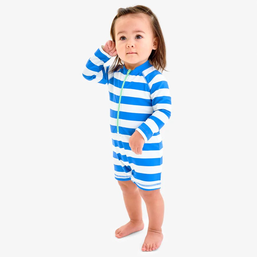 Baby One - Piece Rash Guard - Blueberry White Stripe - Bossy Beans