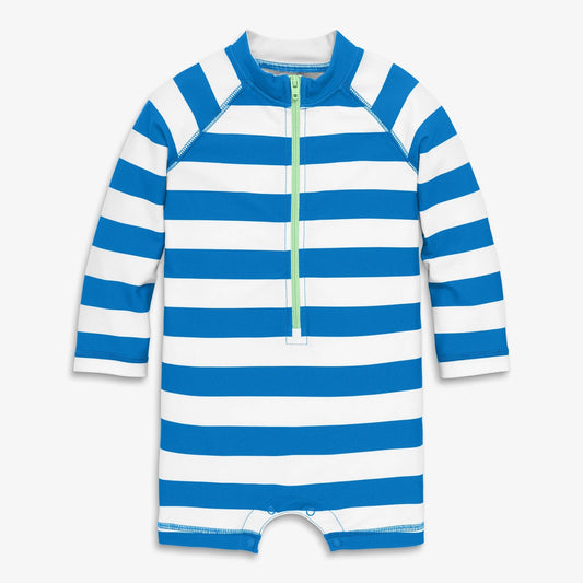 Baby One - Piece Rash Guard - Blueberry White Stripe - Bossy Beans