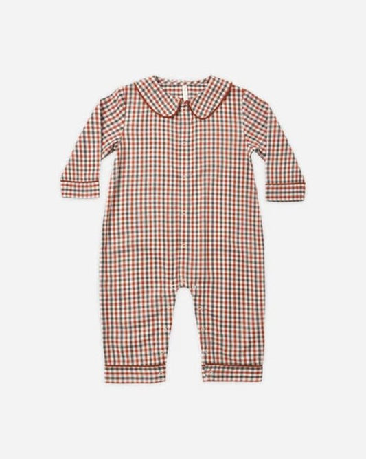 Baby Pajama Romper: Holiday Gingham - Bossy Beans