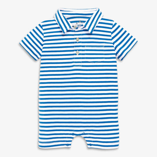 Baby Polo Shortie - Blueberry White Stripe - Bossy Beans