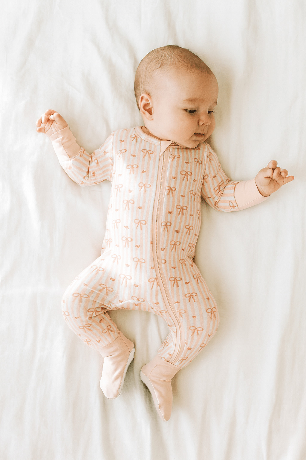 Baby Sleeper: Pink Bow Stripe - Bossy Beans