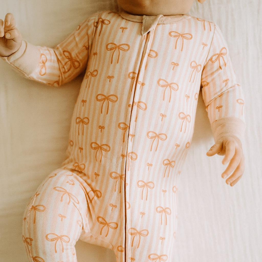 Baby Sleeper: Pink Bow Stripe - Bossy Beans